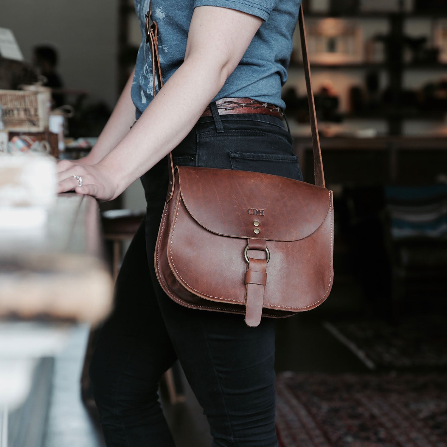 Fine American leather handcrafted purse with personalized initials