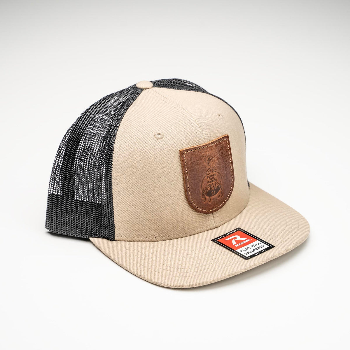 Debossed Heat Pressed - Richardson 511 Cap Leather Patch Flat Bill Trucker Hat with YOUR LOGO