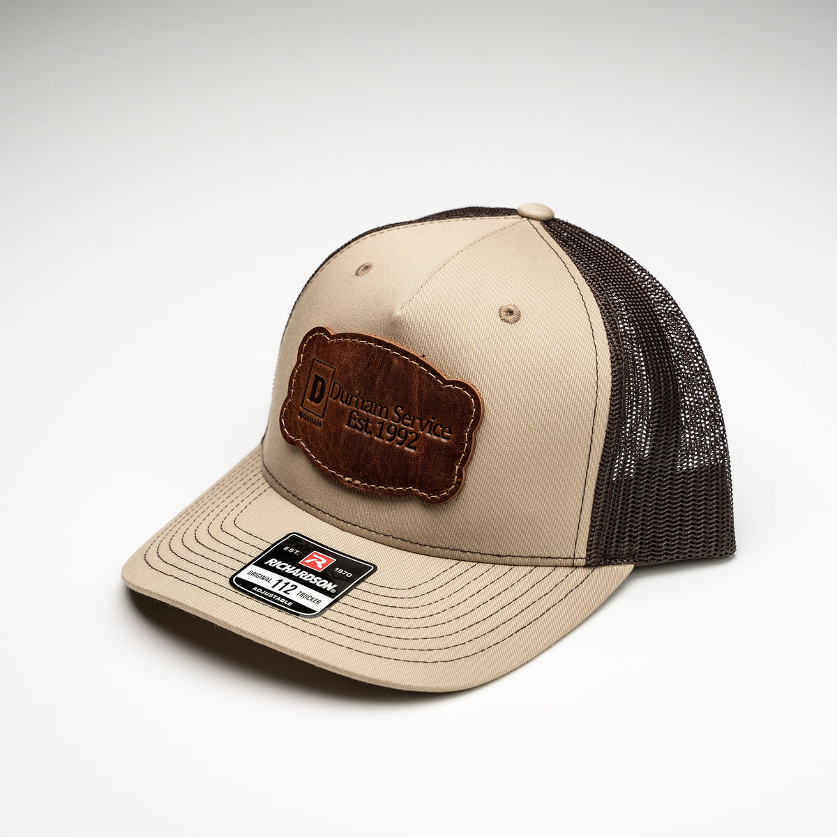 Debossed Heat Pressed - Richardson 112FP Five Panel Trucker Cap Custom Leather Patch Hat with YOUR LOGO