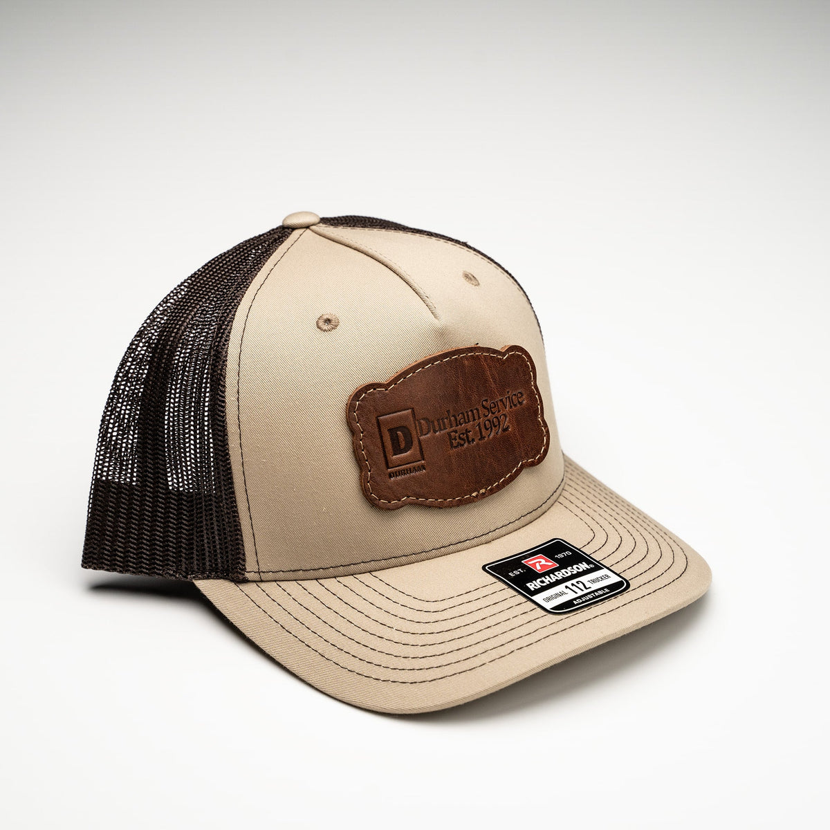 Debossed Heat Pressed - Richardson 112FP Five Panel Trucker Cap Custom Leather Patch Hat with YOUR LOGO