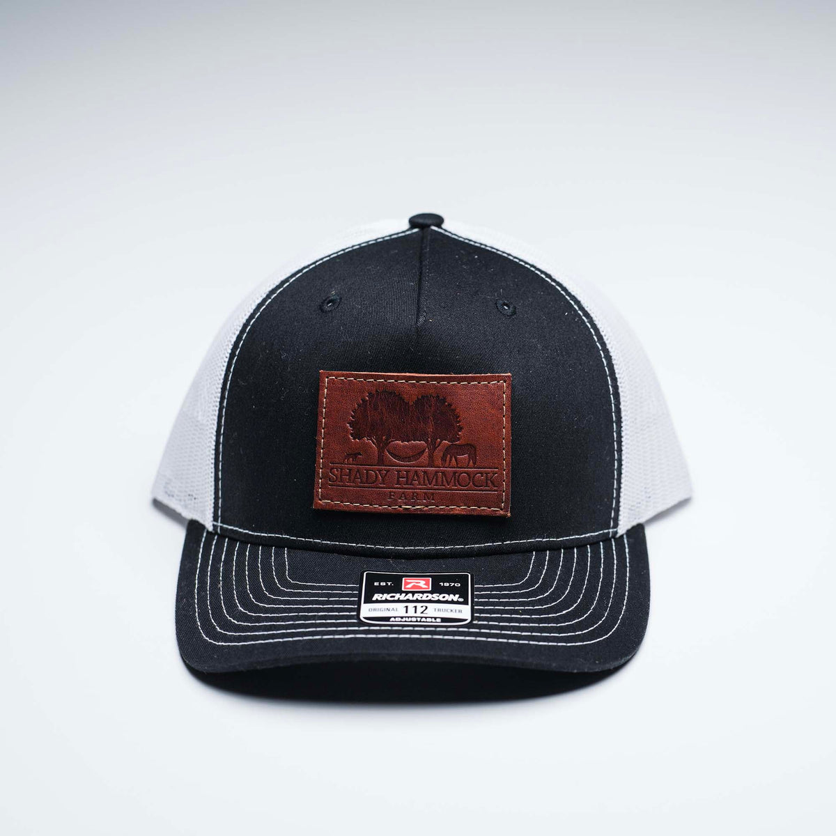 Debossed Heat Pressed - Richardson 112FP Five Panel Trucker Cap Custom Leather Patch Hat with YOUR LOGO