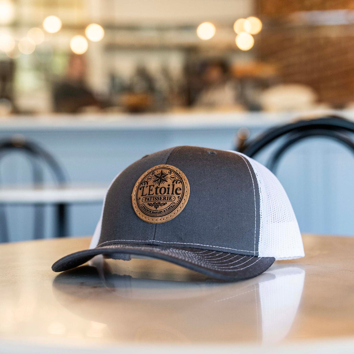 L&#39;Etoile Patisserie Wholesale Lasered Leather Patch Trucker Hat ~ Richardson 112 Hat with YOUR LOGO