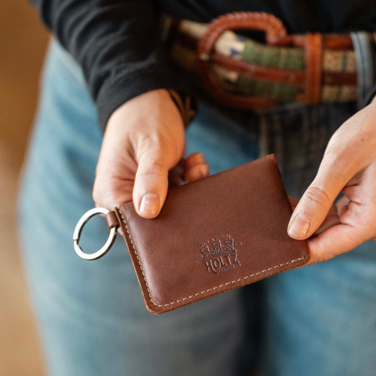 The Amelia Personalized Leather Keychain Wallet and Coin Purse