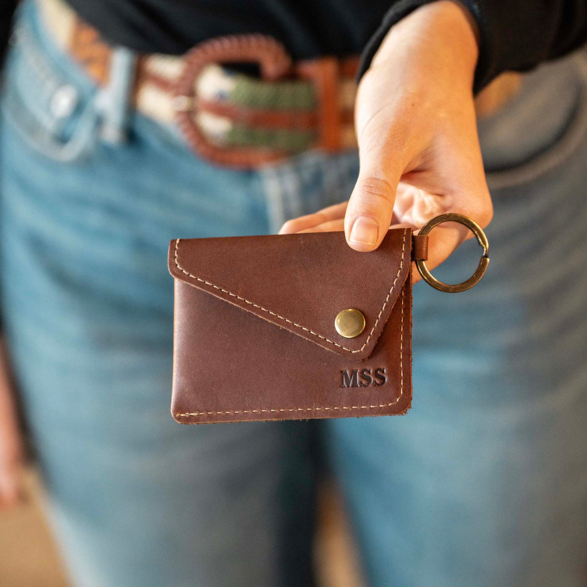 The Amelia Personalized Leather Keychain Wallet and Coin Purse